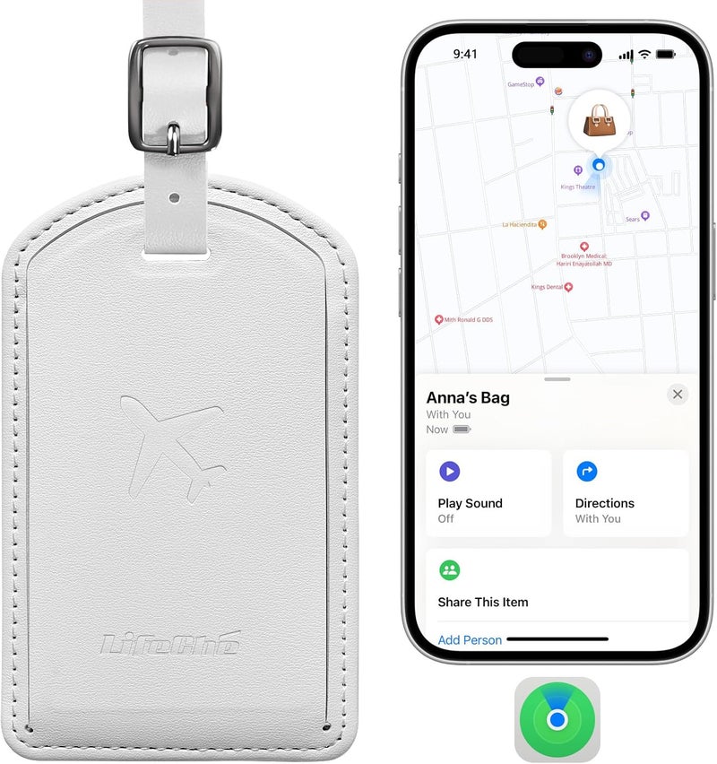 LifeChé Luggage Tags Built-in Anti-Loss Tracker, Luxury Leather Luggage Tags for Suitcase, Travel Bags, Backpacks, Travel Organizer for Lost Baggage Prevention (Light Gray) - Image 1